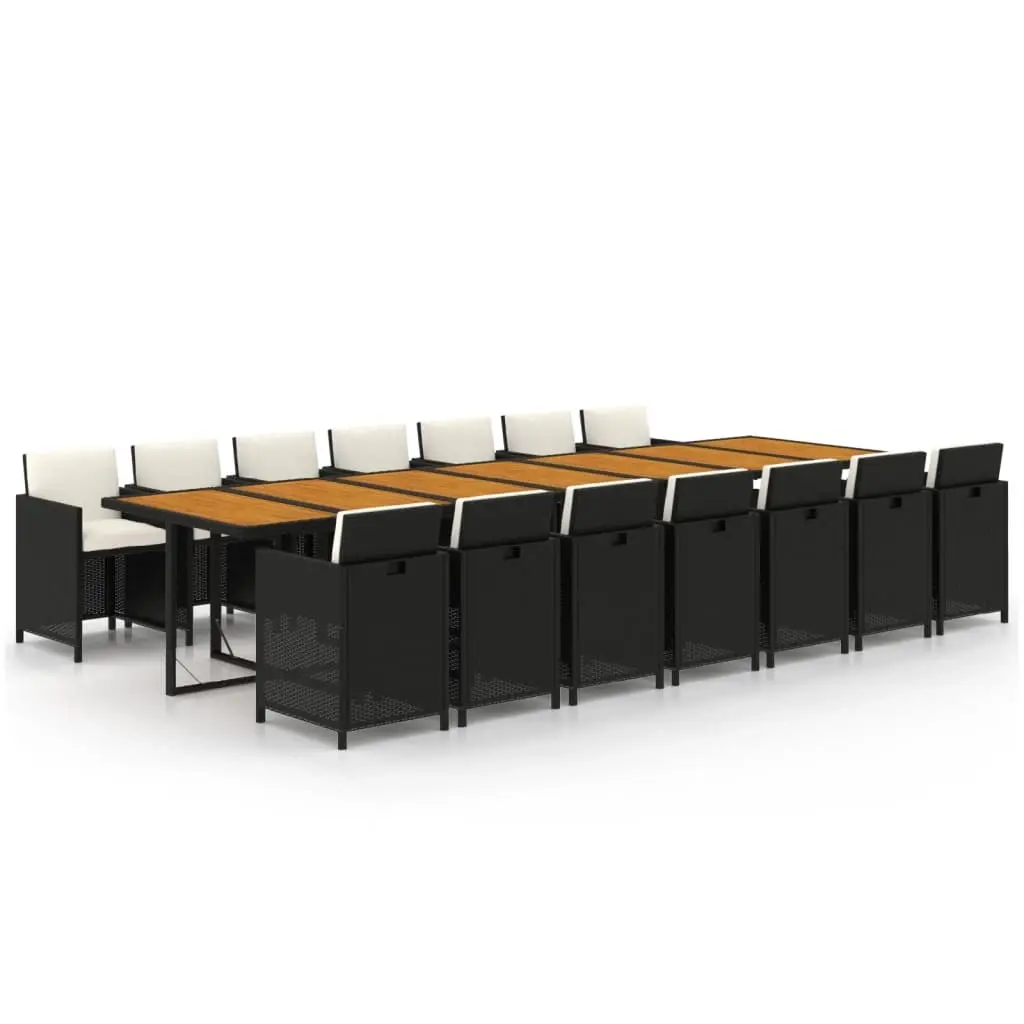 15 Piece Garden Dining Set with Cushions Black Poly Rattan 3095653 - Furniture