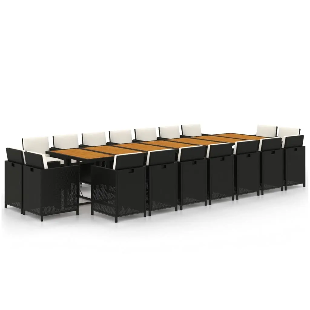 19 Piece Garden Dining Set with Cushions Black Poly Rattan 3095655 - Furniture