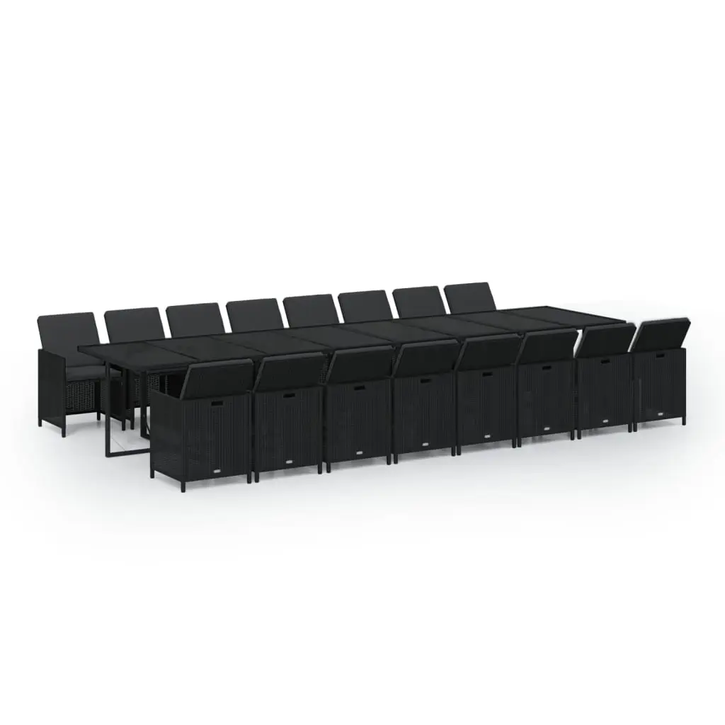 17 Piece Garden Dining Set with Cushions Black Poly Rattan 3095666 - Furniture