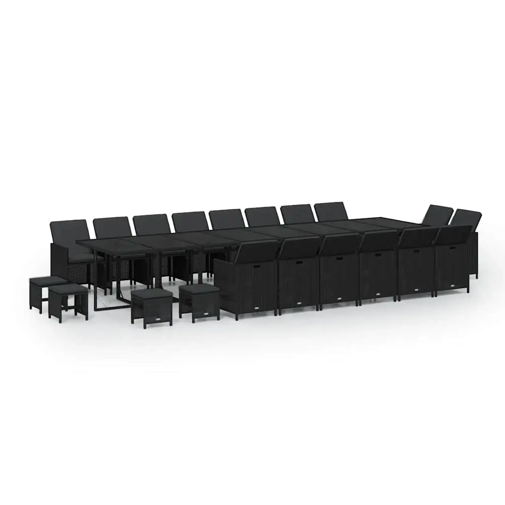 21 Piece Garden Dining Set with Cushions Black Poly Rattan 3095670 - Furniture