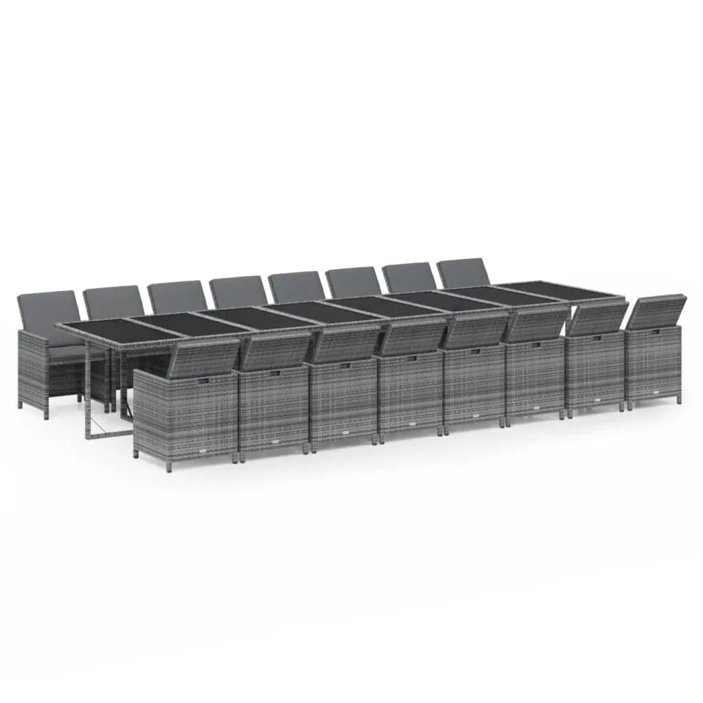 17 Piece Garden Dining Set with Cushions Grey Poly Rattan 3095671 - Furniture
