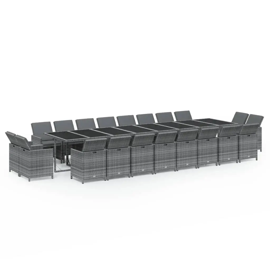 21 Piece Garden Dining Set with Cushions Grey Poly Rattan 3095672 - Furniture