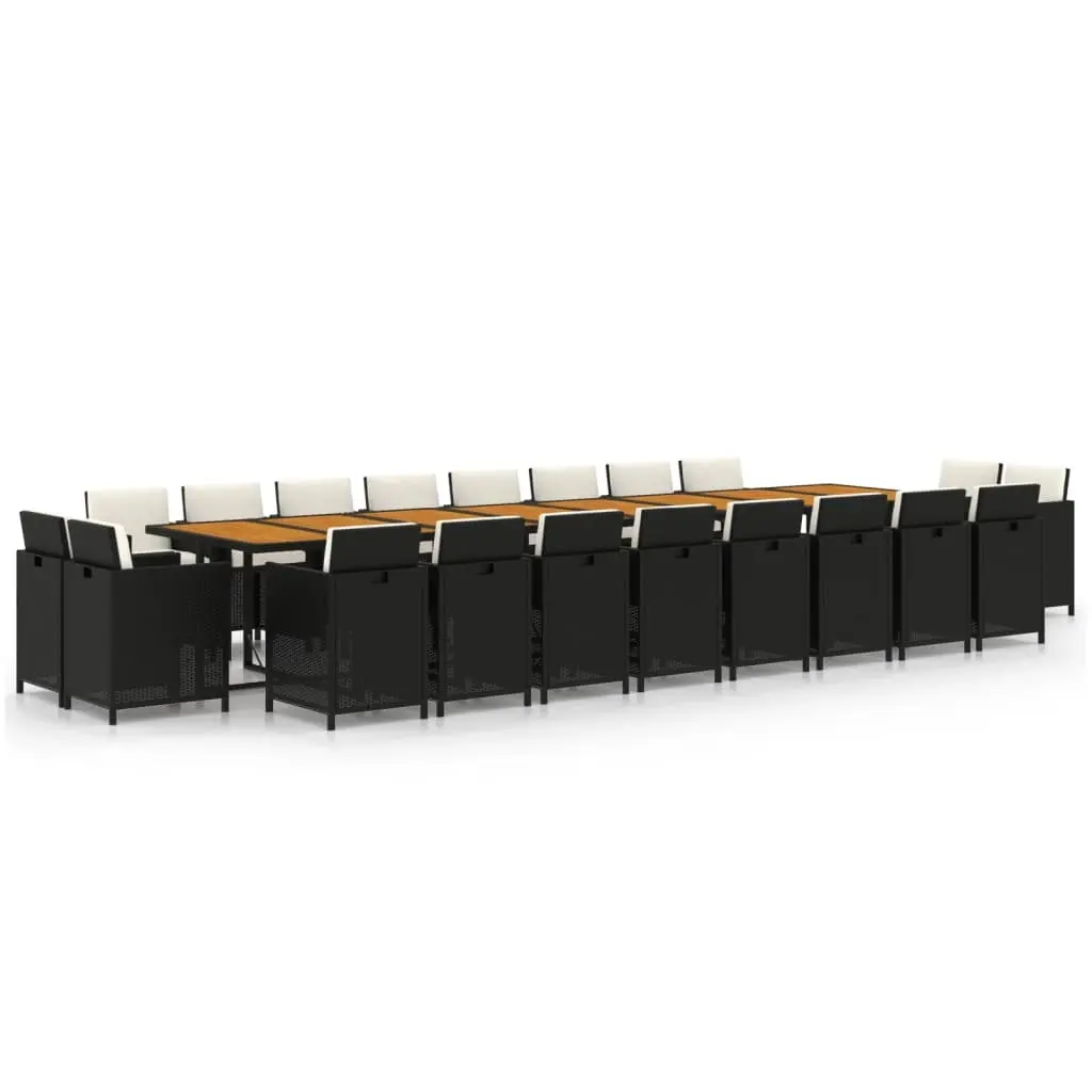 21 Piece Garden Dining Set with Cushions Black Poly Rattan 3095682 - Furniture