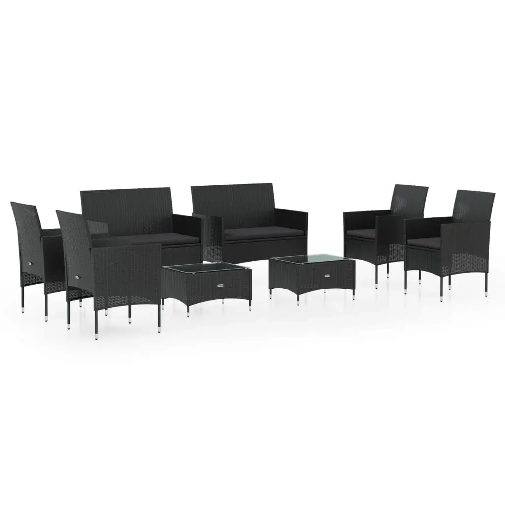 8 Piece Garden Lounge Set with Cushions Poly Rattan Black 3095953 - Furniture