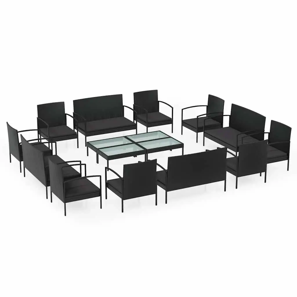 16 Piece Garden Lounge Set with Cushions Poly Rattan Black 3095962 - Furniture