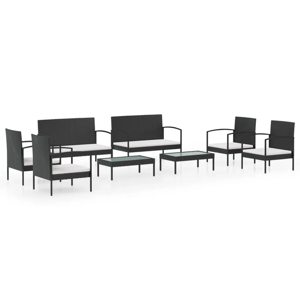 8 Piece Garden Lounge Set with Cushions Poly Rattan Black 3095963 - Furniture
