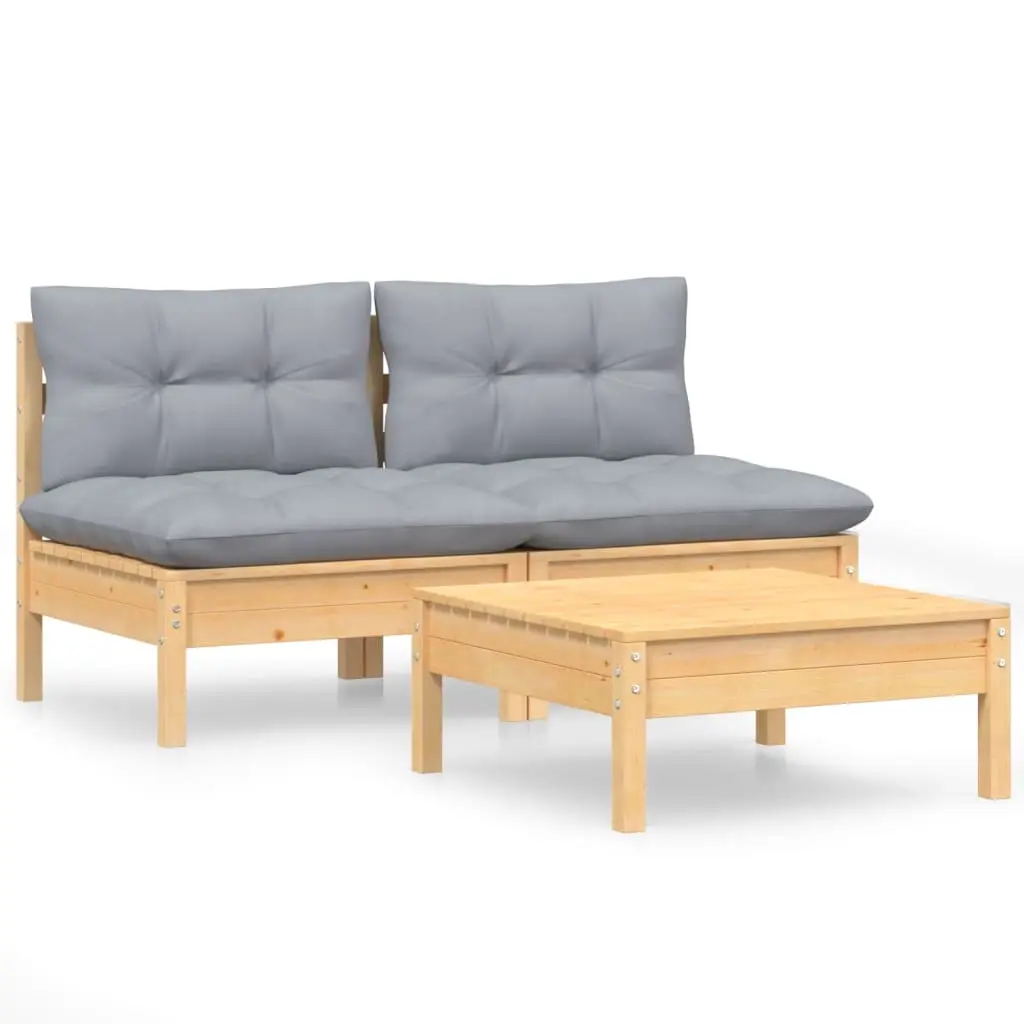 3 Piece Garden Lounge Set with Grey Cushions Pinewood 3095997 - Furniture