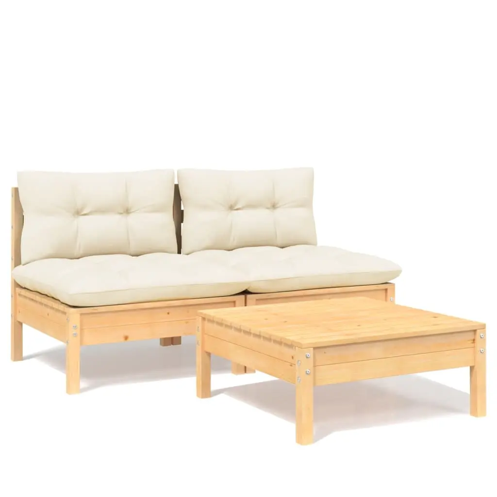 3 Piece Garden Lounge Set with Cream Cushions Pinewood 3095998 - Furniture