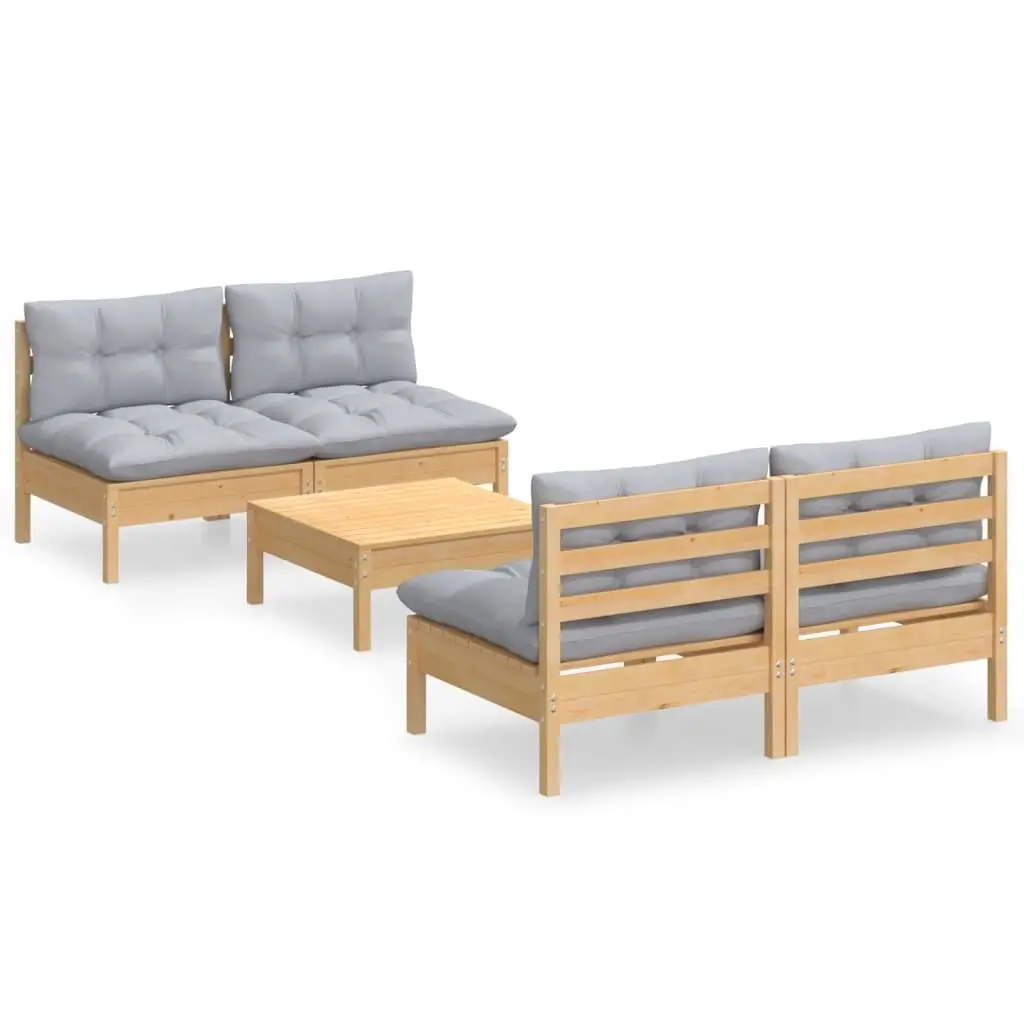 5 Piece Garden Lounge Set with Grey Cushions Pinewood 3096003 - Furniture