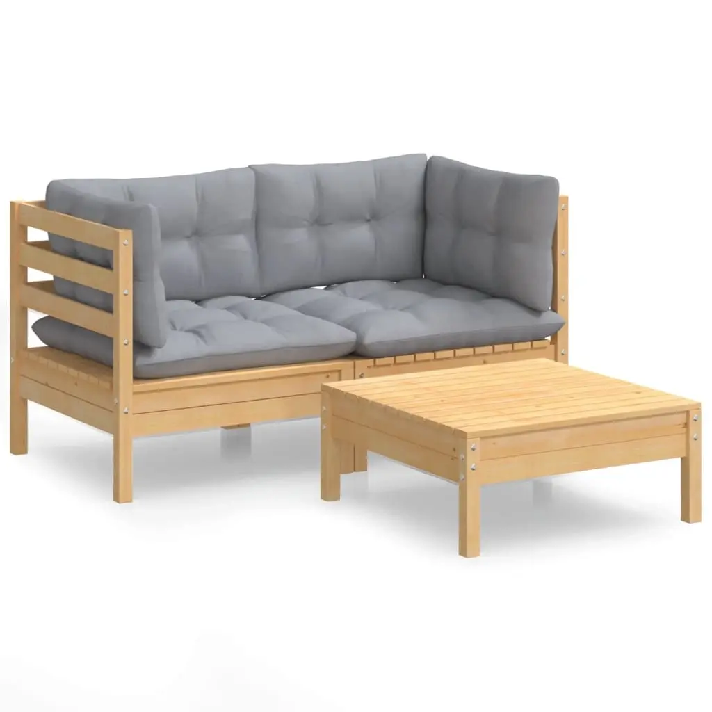 3 Piece Garden Lounge Set with Grey Cushions Pinewood 3096015 - Furniture