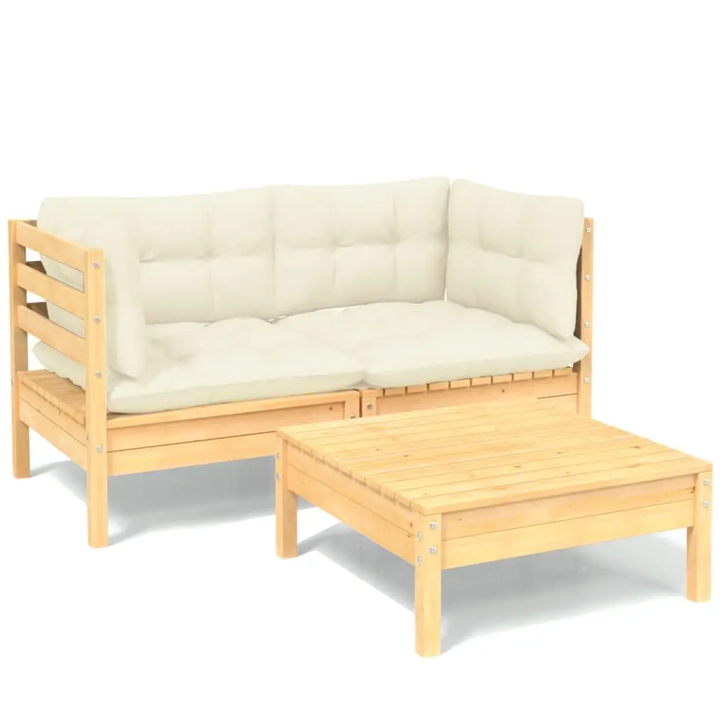 3 Piece Garden Lounge Set with Cream Cushions Pinewood 3096016 - Furniture