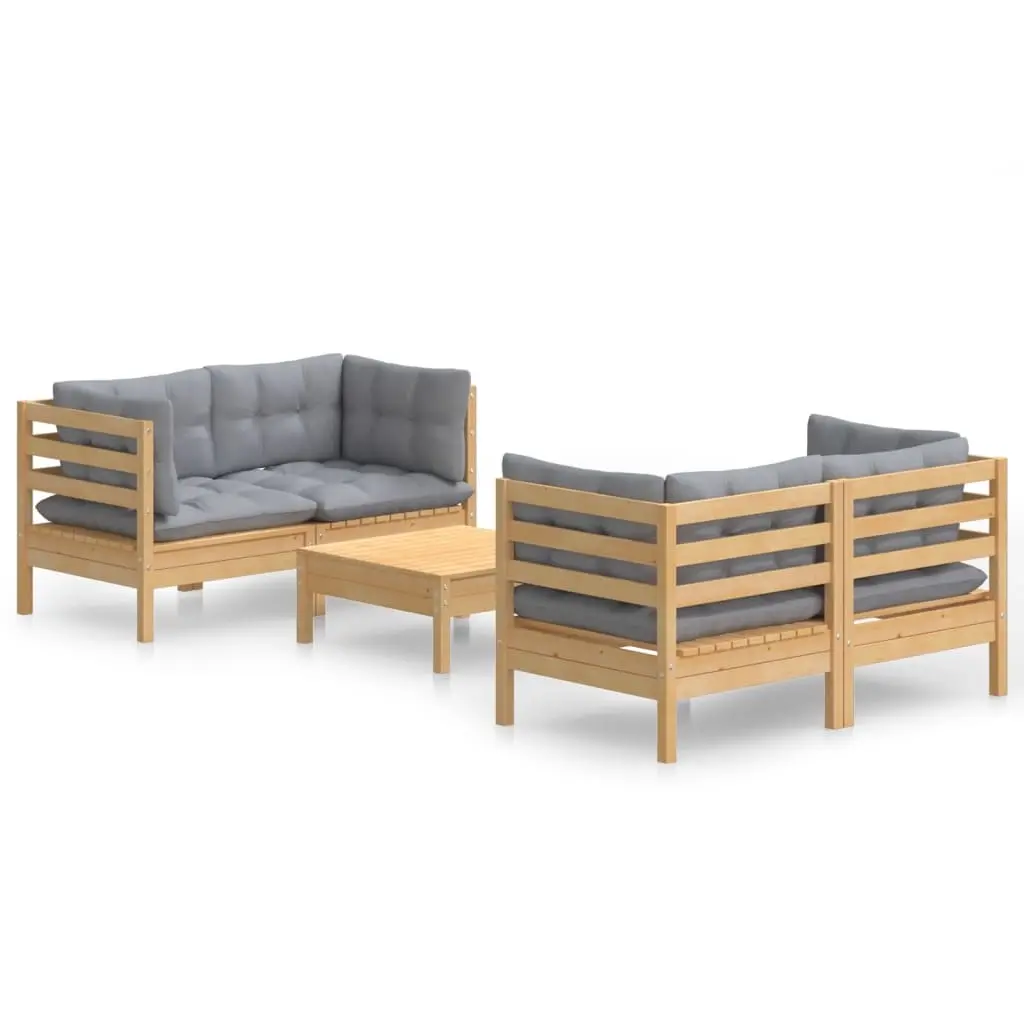 5 Piece Garden Lounge Set with Grey Cushions Pinewood 3096021 - Furniture