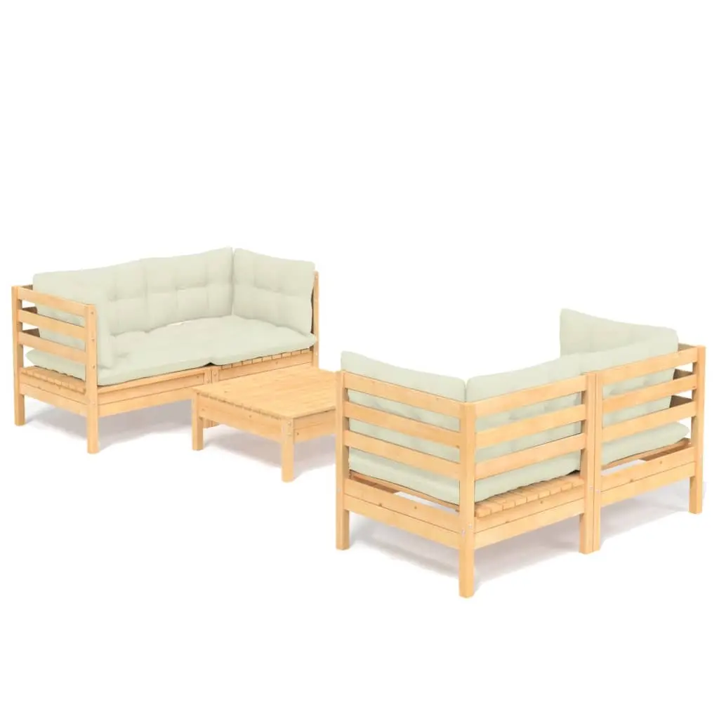 5 Piece Garden Lounge Set with Cream Cushions Pinewood 3096022 - Furniture