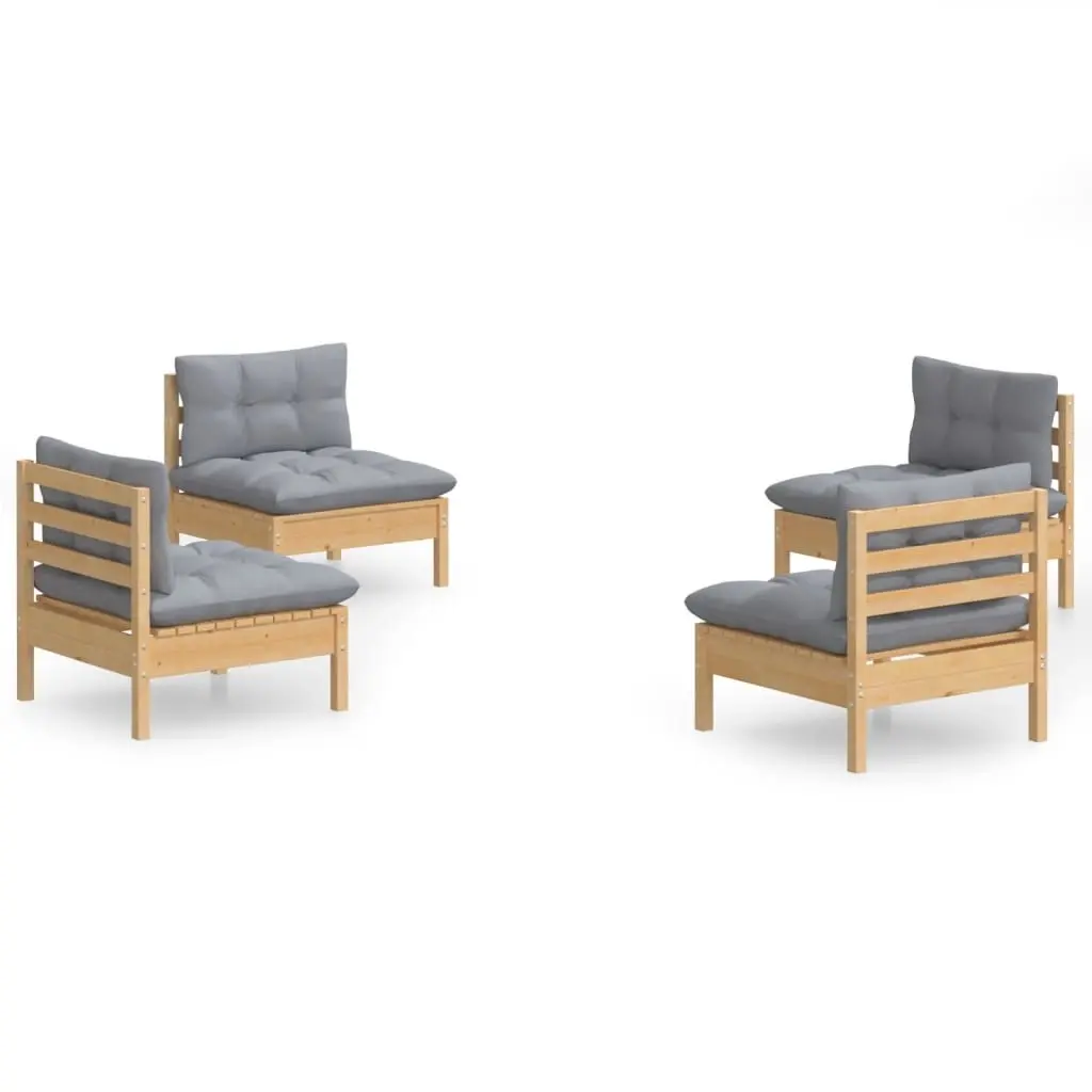 4 Piece Garden Lounge Set with Grey Cushions Pinewood 3096027 - Furniture