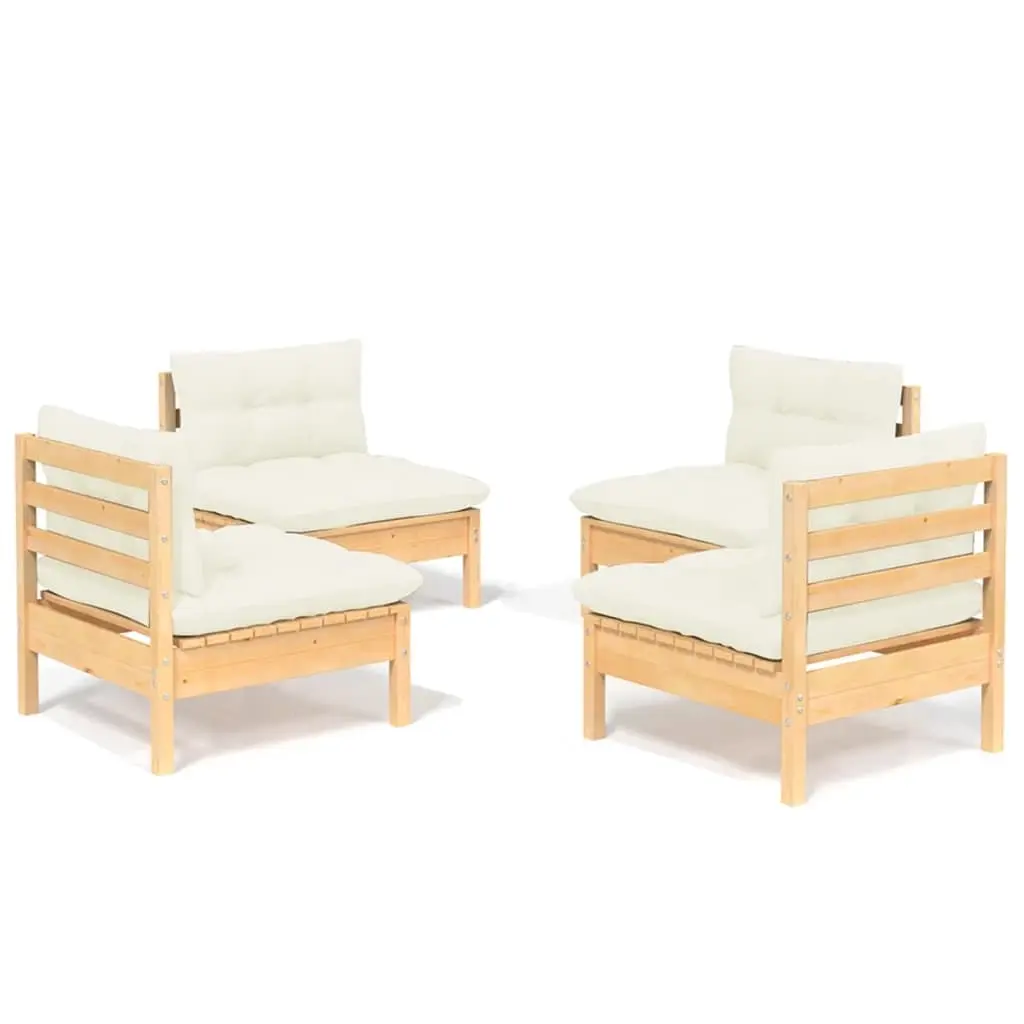 4 Piece Garden Lounge Set with Cream Cushions Pinewood 3096028 - Furniture
