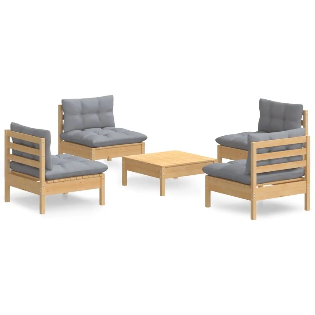 5 Piece Garden Lounge Set with Grey Cushions Pinewood 3096033 - Furniture