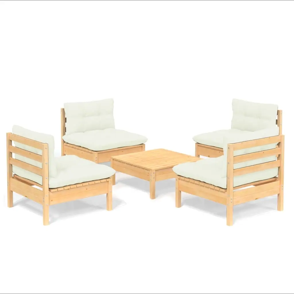 5 Piece Garden Lounge Set with Cream Cushions Pinewood 3096034 - Furniture