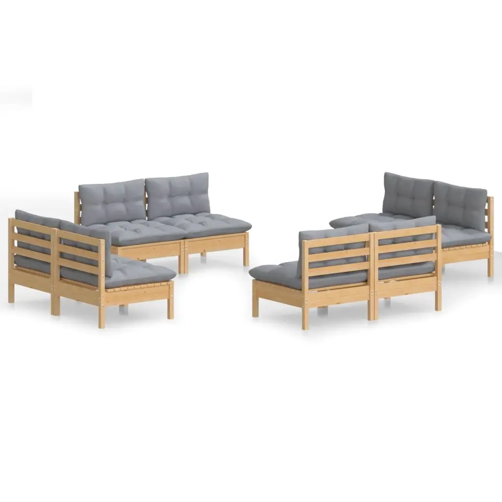 8 Piece Garden Lounge Set with Grey Cushions Pinewood 3096039 - Furniture