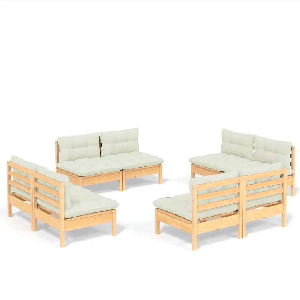8 Piece Garden Lounge Set with Cream Cushions Pinewood 3096040 - Furniture