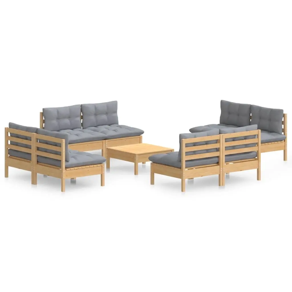 9 Piece Garden Lounge Set with Grey Cushions Pinewood 3096045 - Furniture
