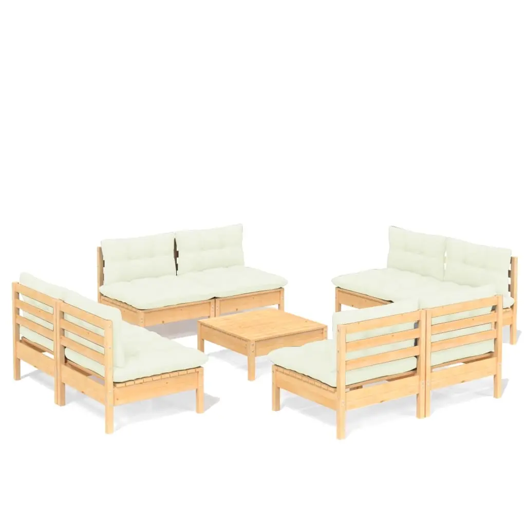 9 Piece Garden Lounge Set with Cream Cushions Pinewood 3096046 - Furniture