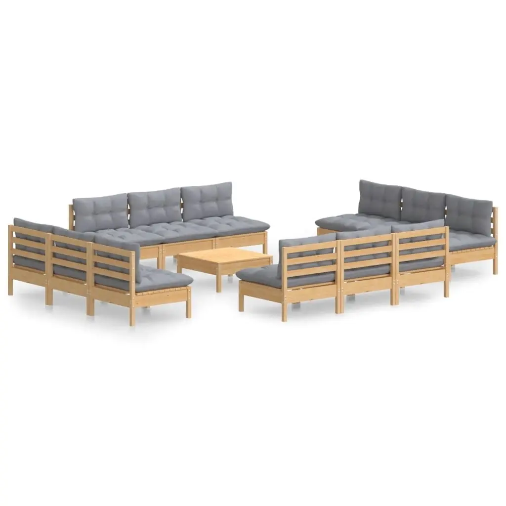 13 Piece Garden Lounge Set with Grey Cushions Pinewood 3096051 - Furniture