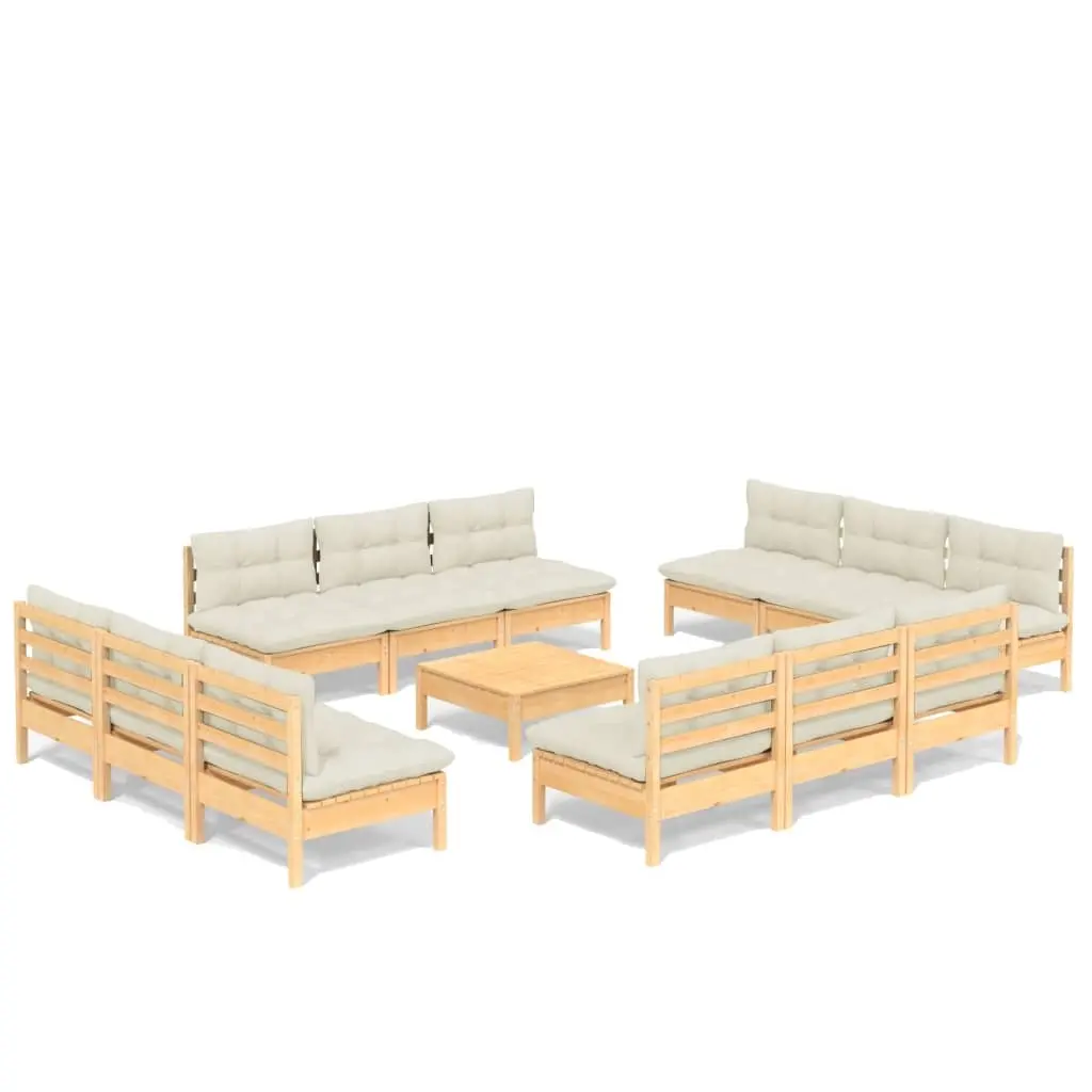 13 Piece Garden Lounge Set with Cream Cushions Pinewood 3096052 - Furniture