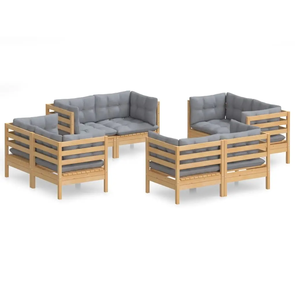 8 Piece Garden Lounge Set with Grey Cushions Pinewood 3096057 - Furniture