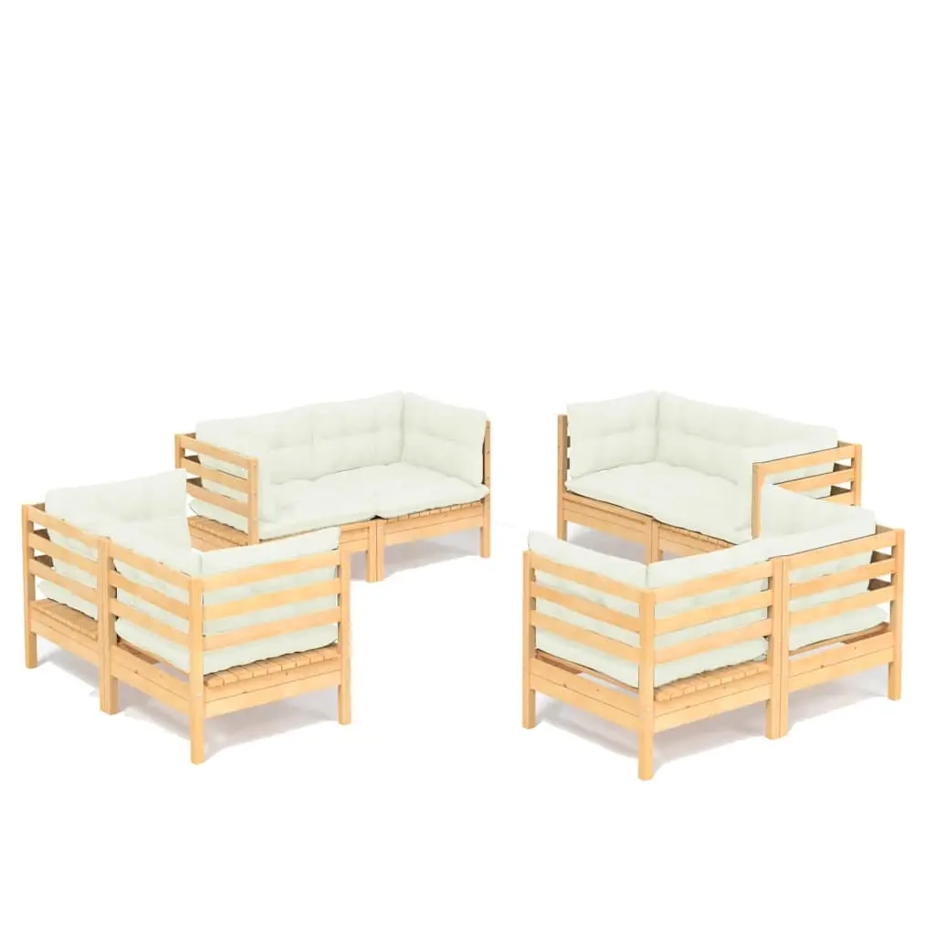 8 Piece Garden Lounge Set with Cream Cushions Pinewood 3096058 - Furniture