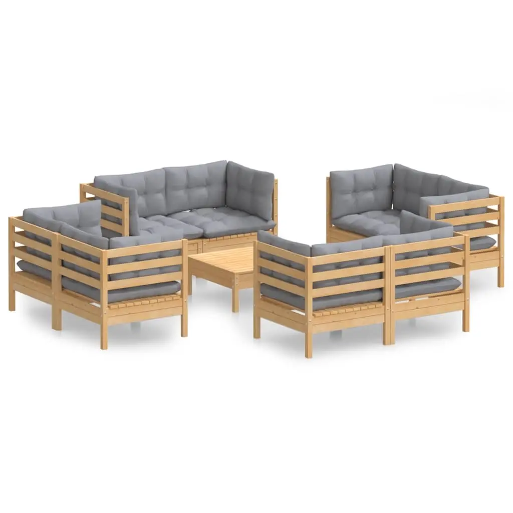 9 Piece Garden Lounge Set with Grey Cushions Pinewood 3096063 - Furniture
