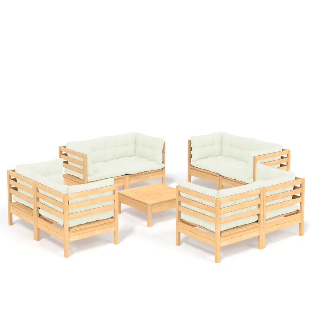 9 Piece Garden Lounge Set with Cream Cushions Pinewood 3096064 - Furniture
