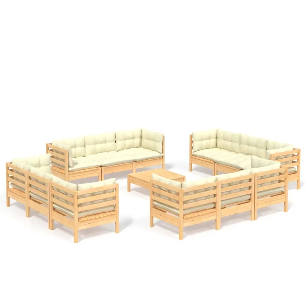 13 Piece Garden Lounge Set with Cream Cushions Pinewood 3096070 - Furniture