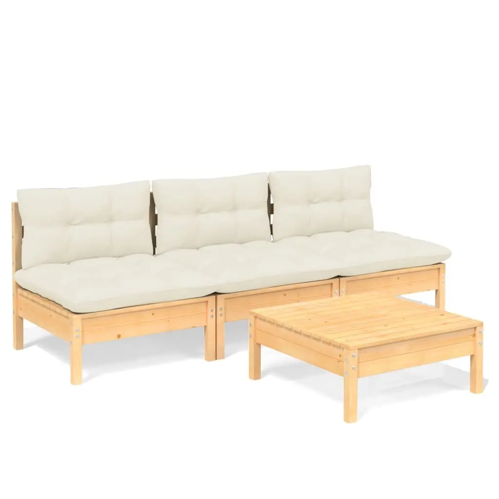 4 Piece Garden Lounge Set with Cream Cushions Pinewood 3096082 - Furniture