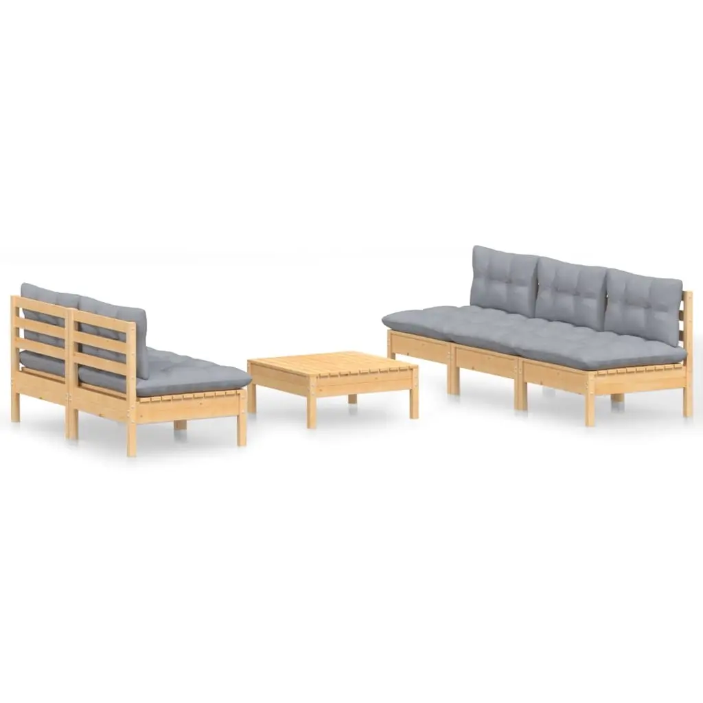 6 Piece Garden Lounge Set with Grey Cushions Pinewood 3096087 - Furniture