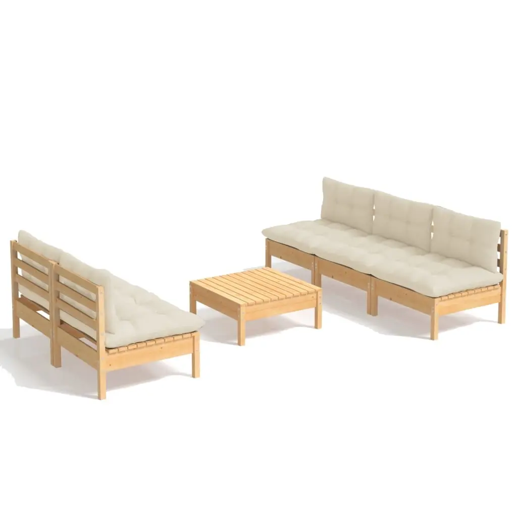 6 Piece Garden Lounge Set with Cream Cushions Pinewood 3096088 - Furniture