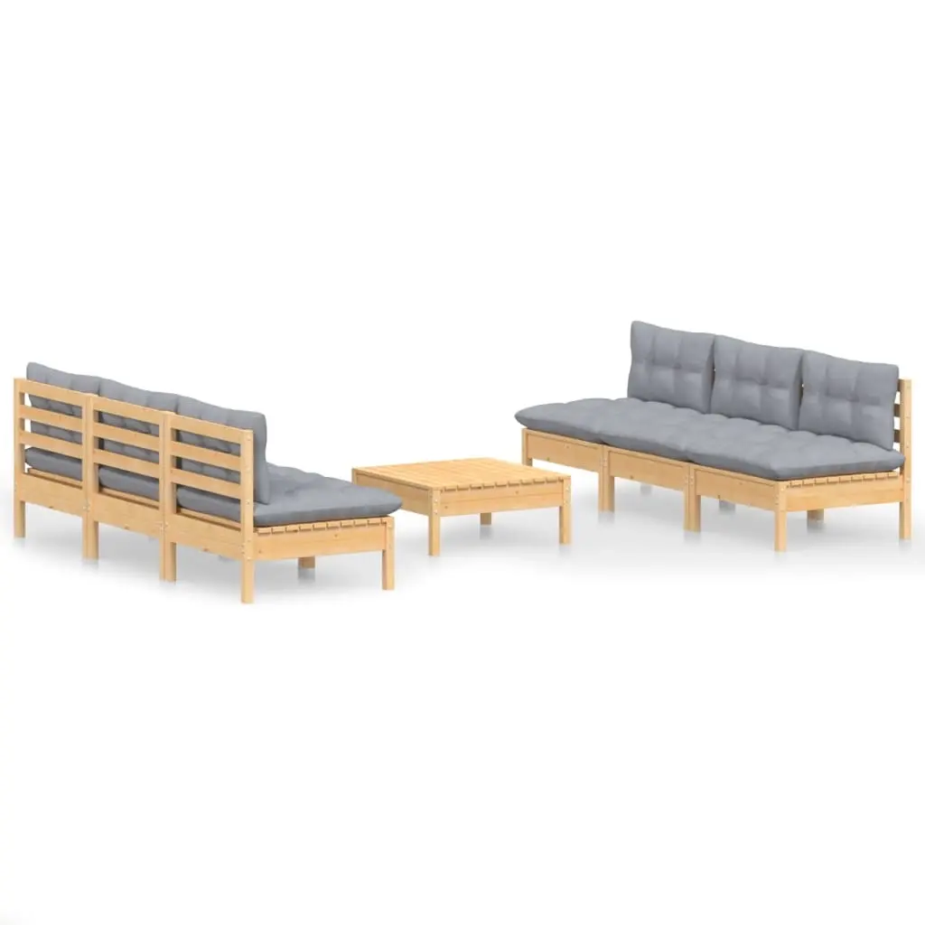 7 Piece Garden Lounge Set with Grey Cushions Pinewood 3096093 - Furniture
