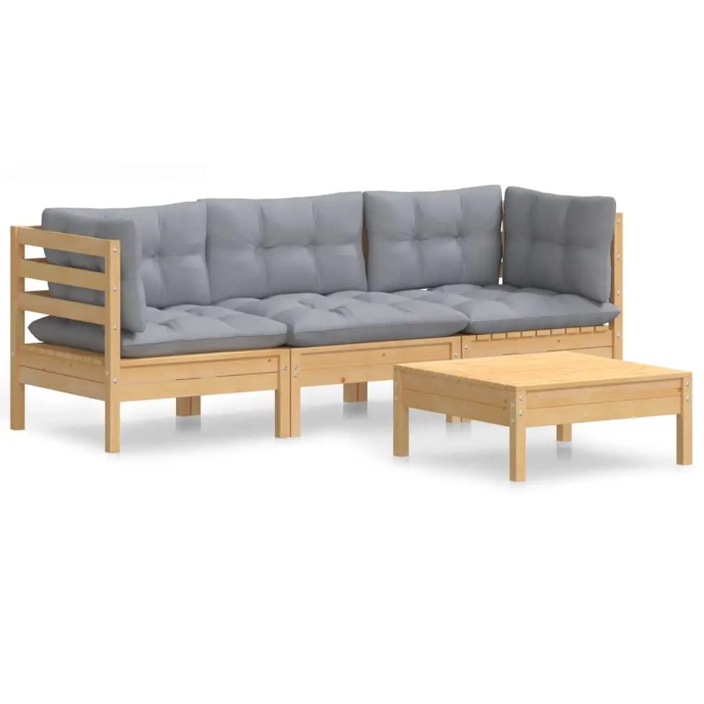 4 Piece Garden Lounge Set with Grey Cushions Pinewood 3096105 - Furniture