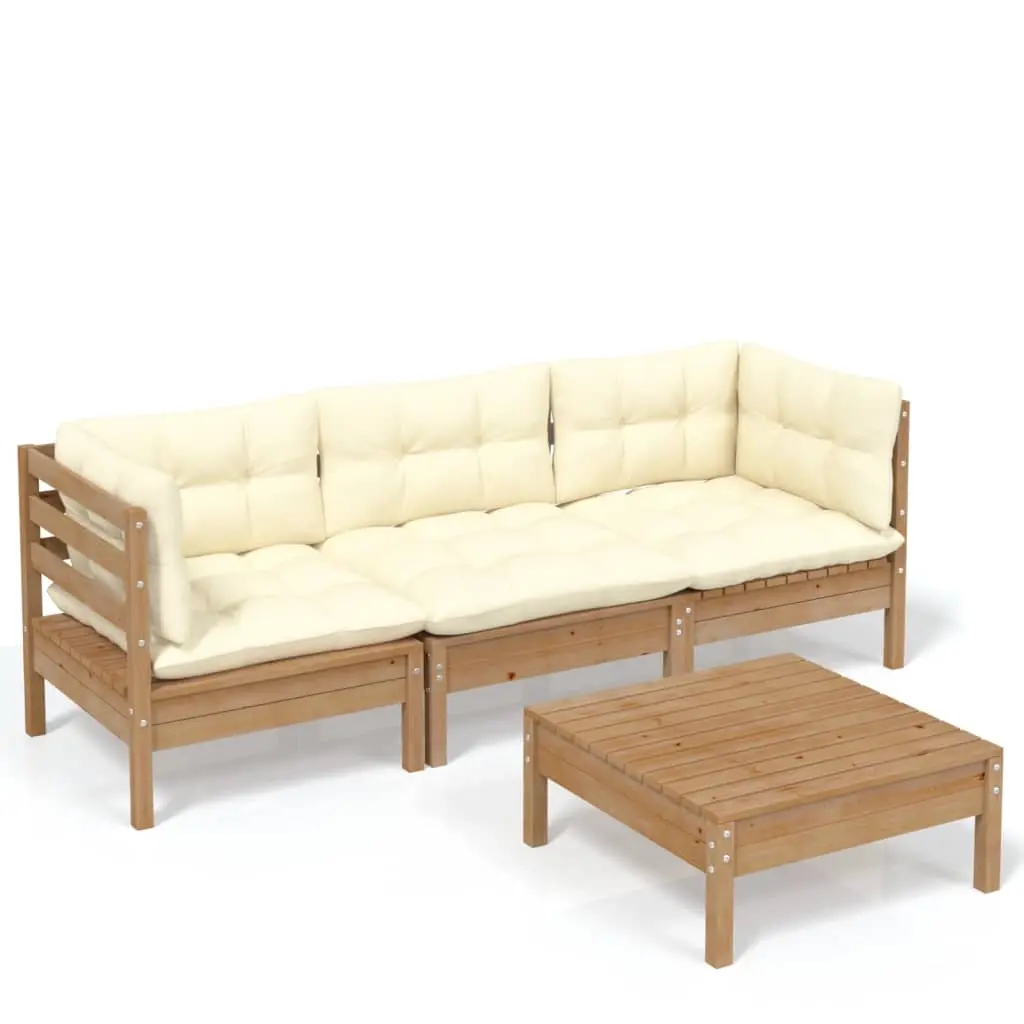 4 Piece Garden Lounge Set with Cream Cushions Pinewood 3096109 - Furniture