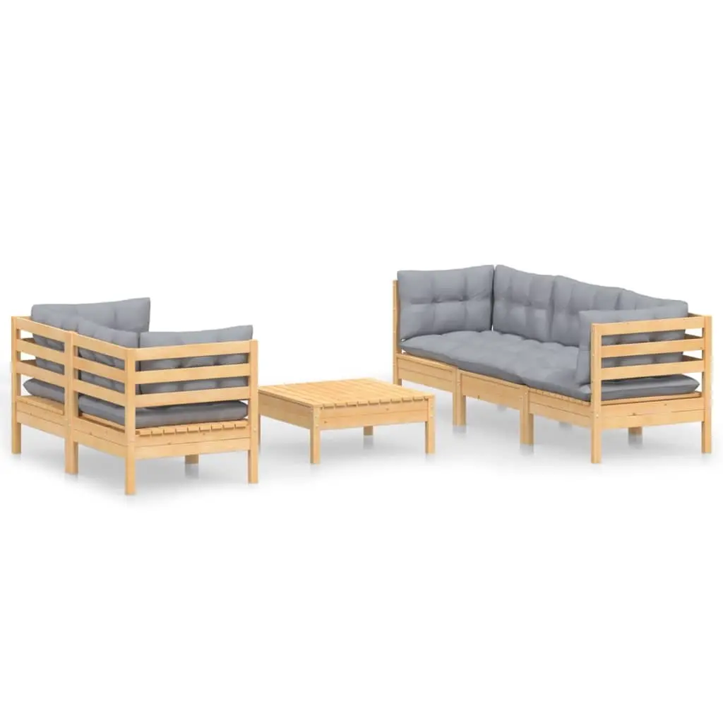 6 Piece Garden Lounge Set with Grey Cushions Pinewood 3096111 - Furniture