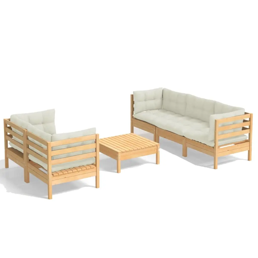6 Piece Garden Lounge Set with Cream Cushions Pinewood 3096112 - Furniture