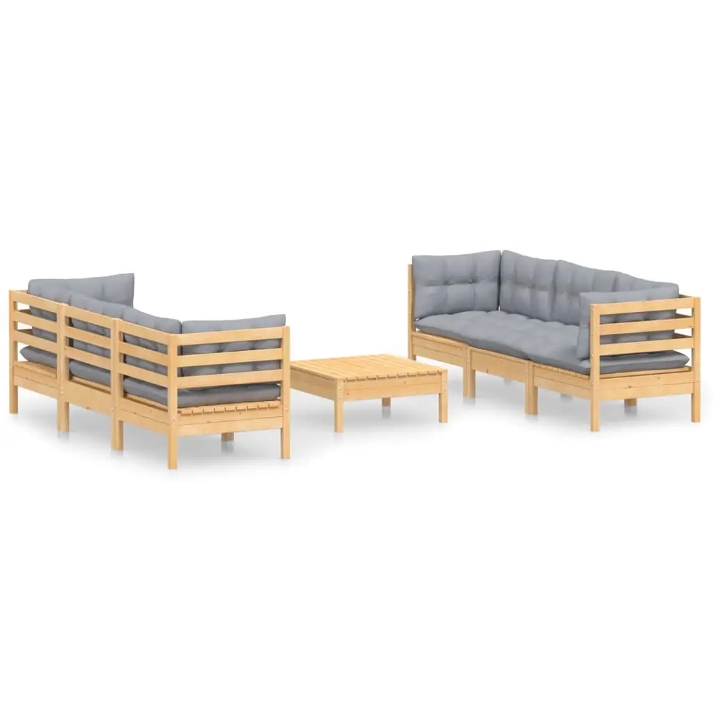 7 Piece Garden Lounge Set with Grey Cushions Pinewood 3096117 - Furniture
