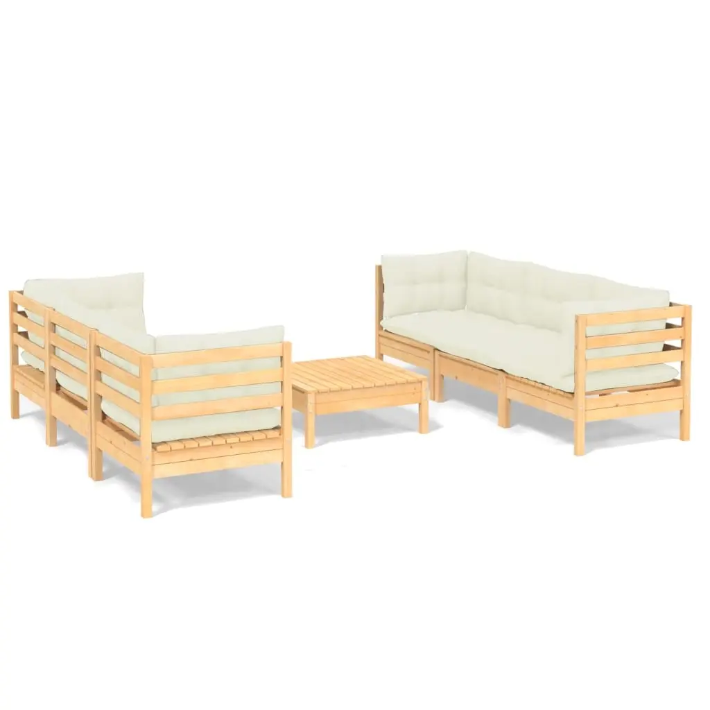 7 Piece Garden Lounge Set with Cream Cushions Pinewood 3096118 - Furniture