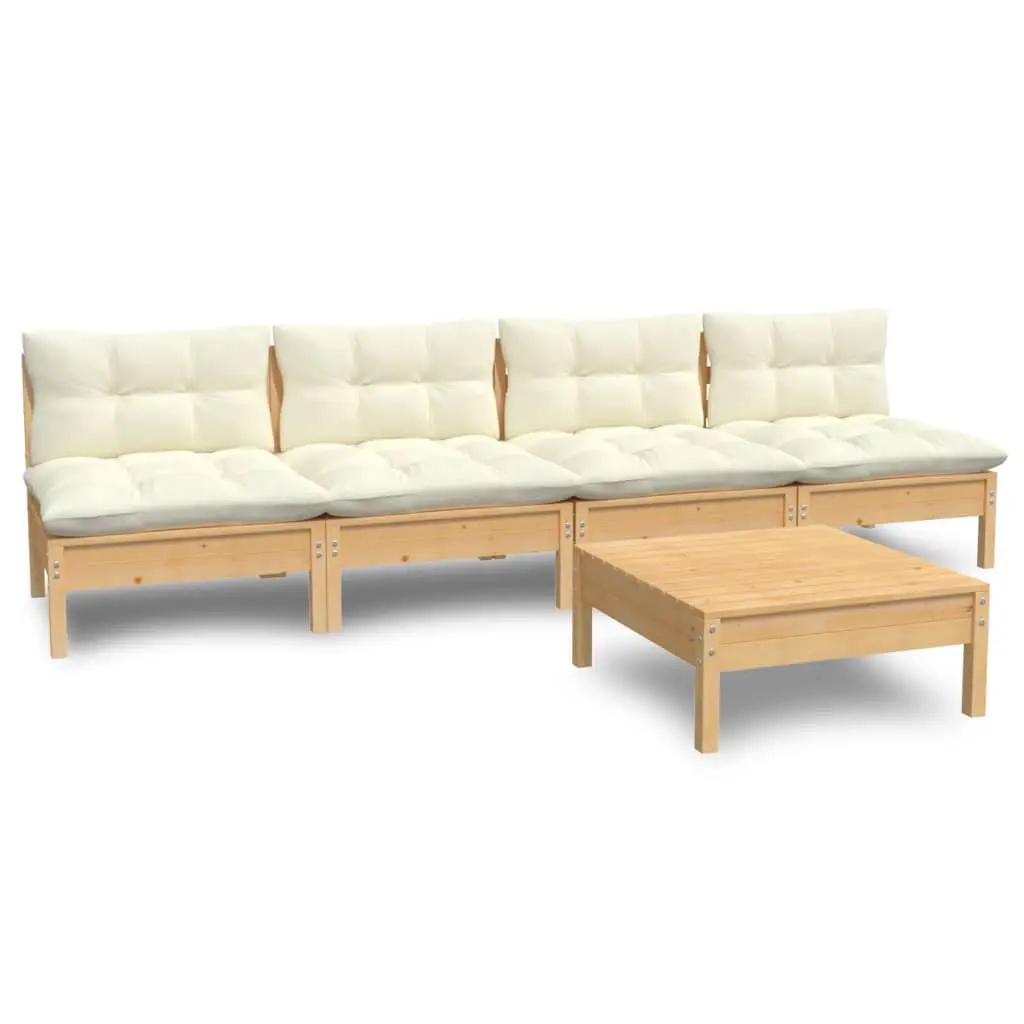 5 Piece Garden Lounge Set with Cream Cushions Pinewood 3096130 - Furniture