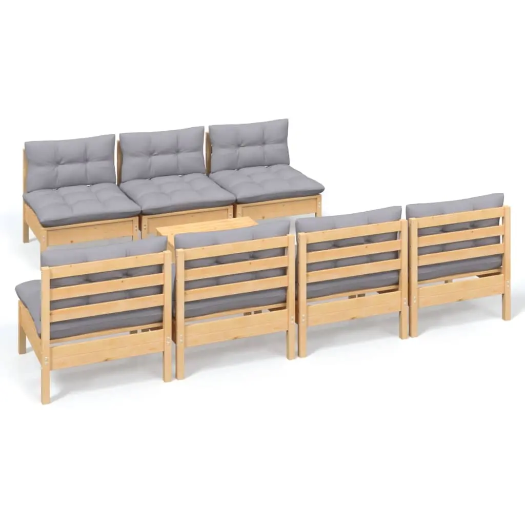 8 Piece Garden Lounge Set with Grey Cushions Pinewood 3096135 - Furniture