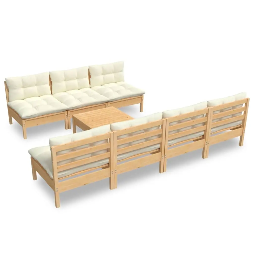 8 Piece Garden Lounge Set with Cream Cushions Pinewood 3096136 - Furniture