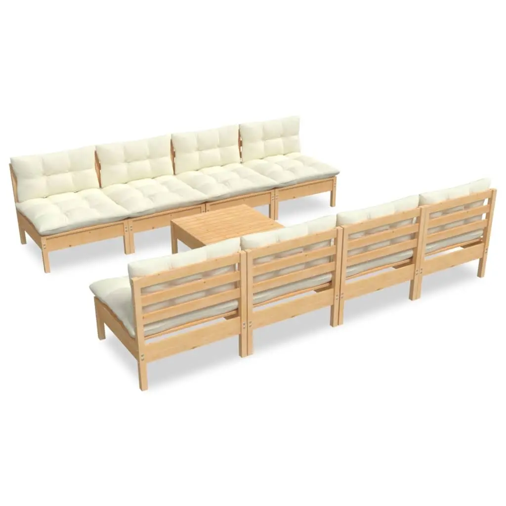 9 Piece Garden Lounge Set with Cream Cushions Solid Pinewood 3096142 - Furniture