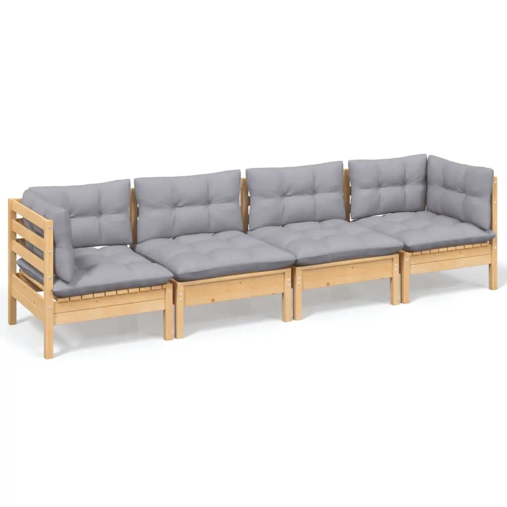 4 Piece Garden Lounge Set with Grey Cushions Solid Pinewood 3096147 - Furniture