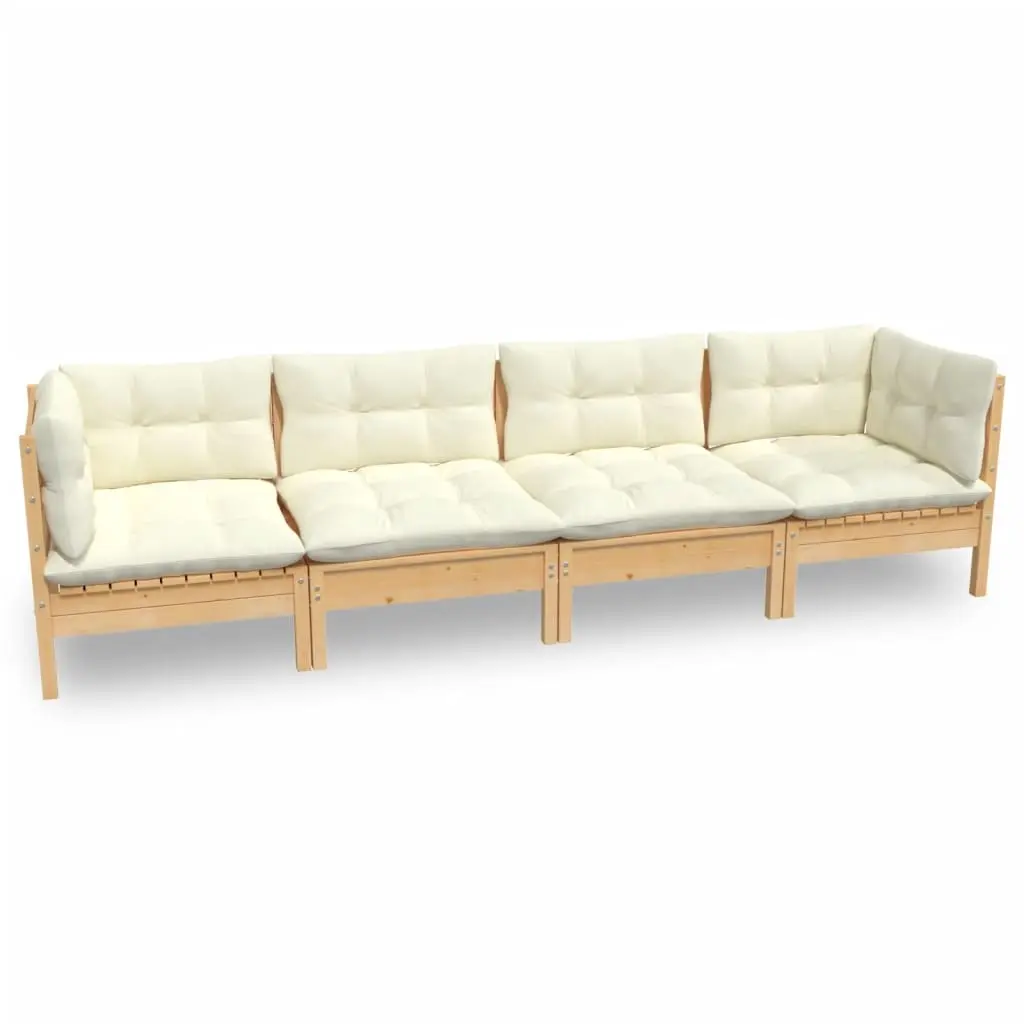 4 Piece Garden Lounge Set with Cream Cushions Solid Pinewood 3096148 - Furniture