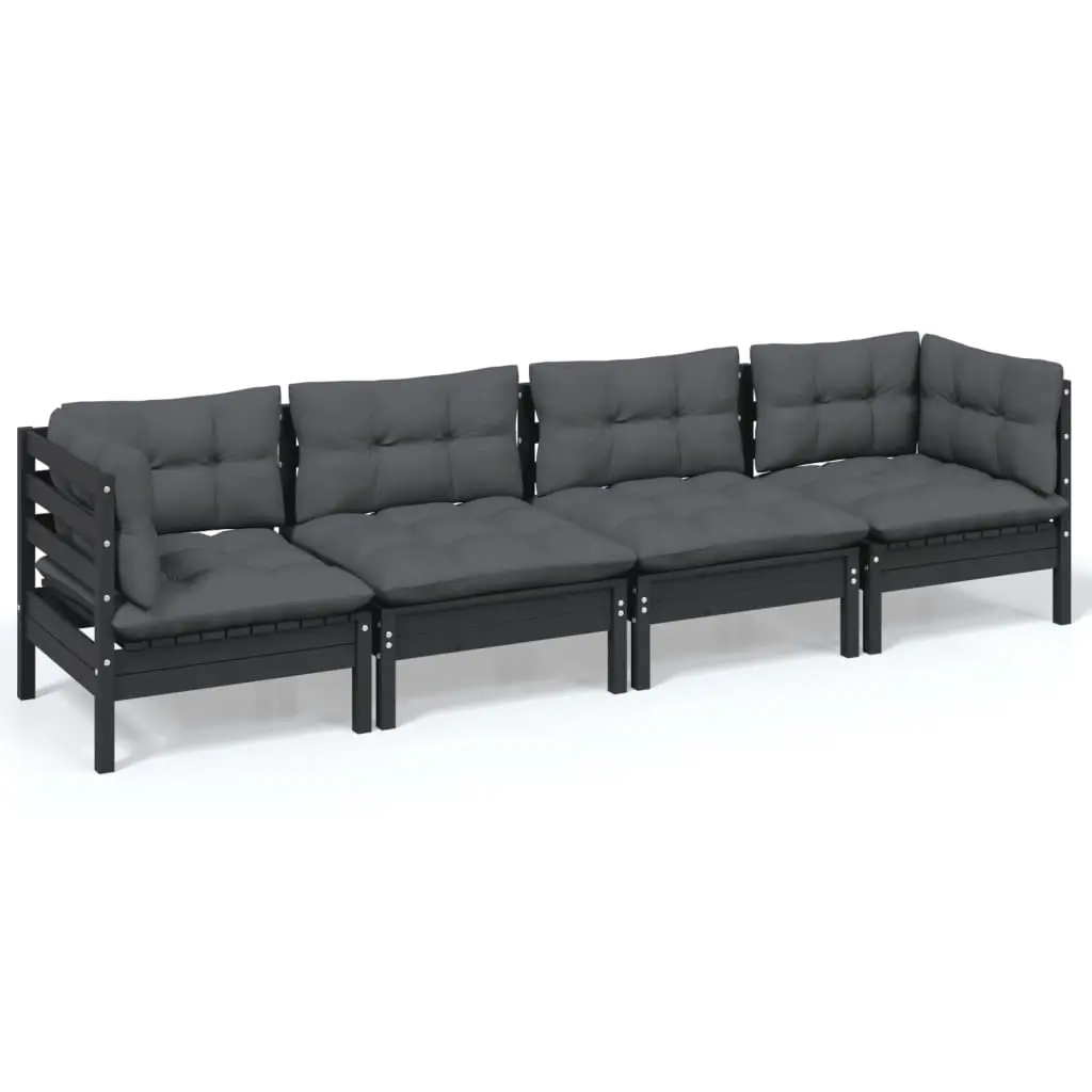 4 Piece Garden Lounge Set with Cushions Solid Pinewood 3096152 - Furniture