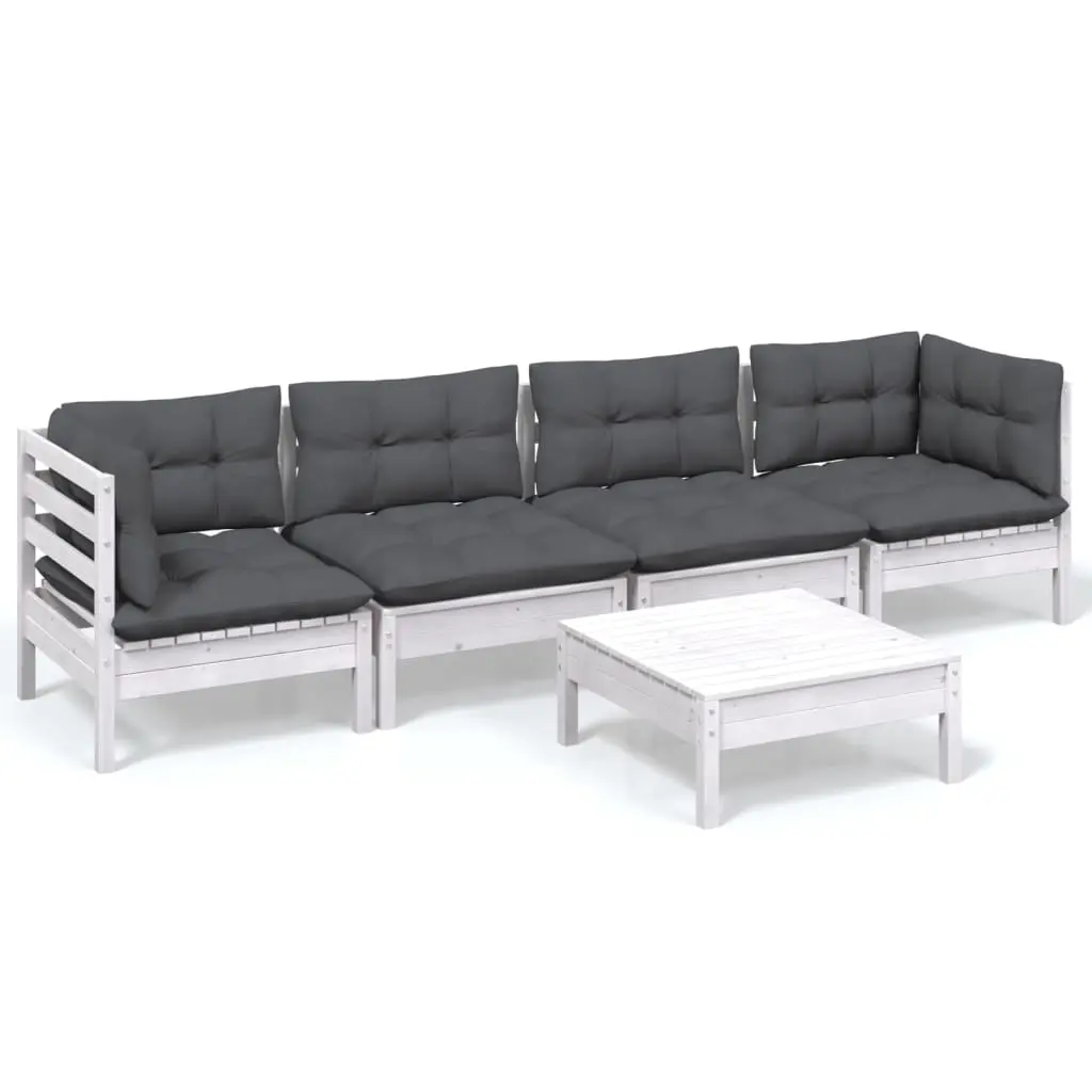 5 Piece Garden Lounge Set with Cushions Solid Pinewood 3096155 - Furniture